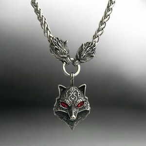 Large hypoallergenic 316L Surgical Stainless Steel Biker Wolf Pendant Necklace